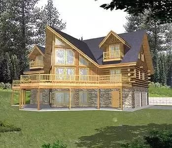 Sloping Lot Mountain Log Home Plan