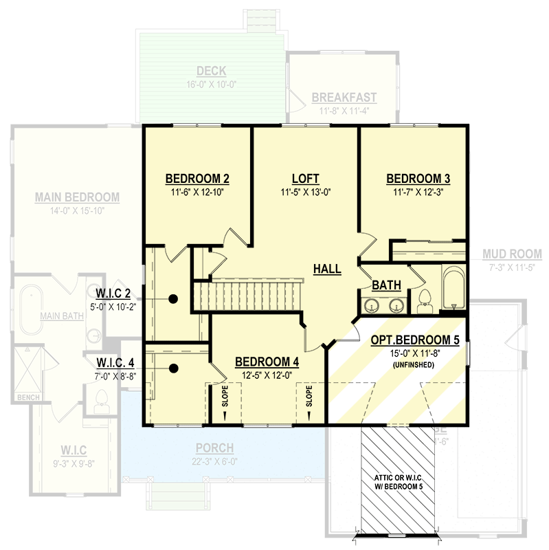 Plan 83640CRW: 2-Story Modern Farmhouse Plan with Optional 5th Bedroom - Floor Plan - 2nd Floor - Country, Craftsman, Modern Farmhouse, New American