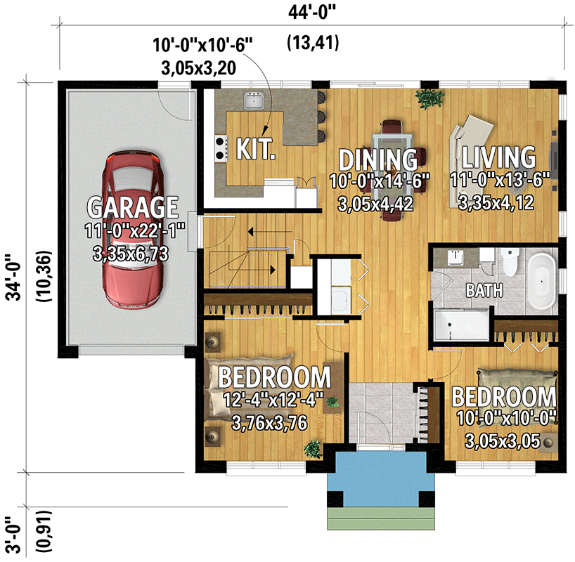 Plan 801123PM: 2-Bedroom Contemporary Craftsman Cottage House Plan under 1100 Square Feet - Floor Plan - Main Level - Contemporary, Cottage, Craftsman, Modern Farmhouse, New American, Northwest, Transitional
