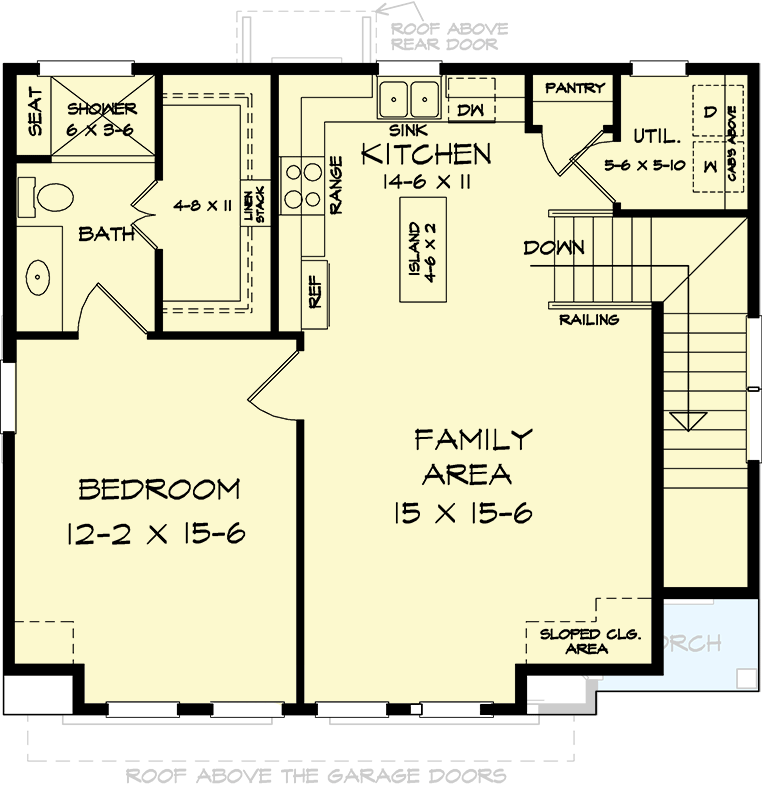 Plan 360117DK: 804 Square Foot 1 Bed Garage Apartment with Country Craftsman Styling - Floor Plan - 2nd Floor - Carriage, Country, Craftsman
