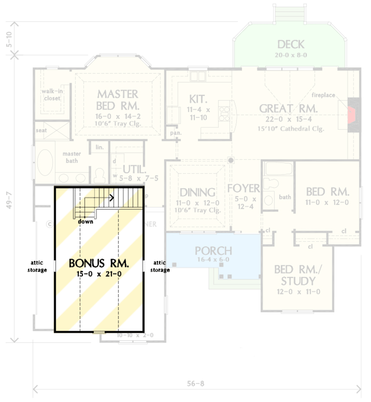 Plan 444392GDN: 1650 Square Foot House Plan with Flex Room and Bonus Above Garage - Floor Plan - Bonus Level - Colonial, Ranch, Traditional