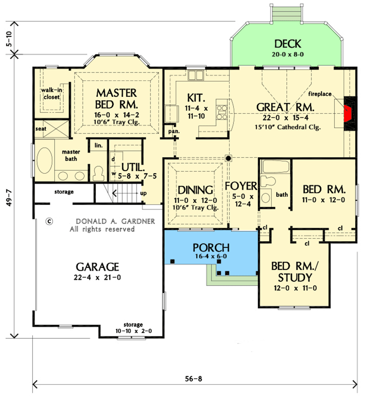Plan 444392GDN: 1650 Square Foot House Plan with Flex Room and Bonus Above Garage - Floor Plan - Main Level - Colonial, Ranch, Traditional