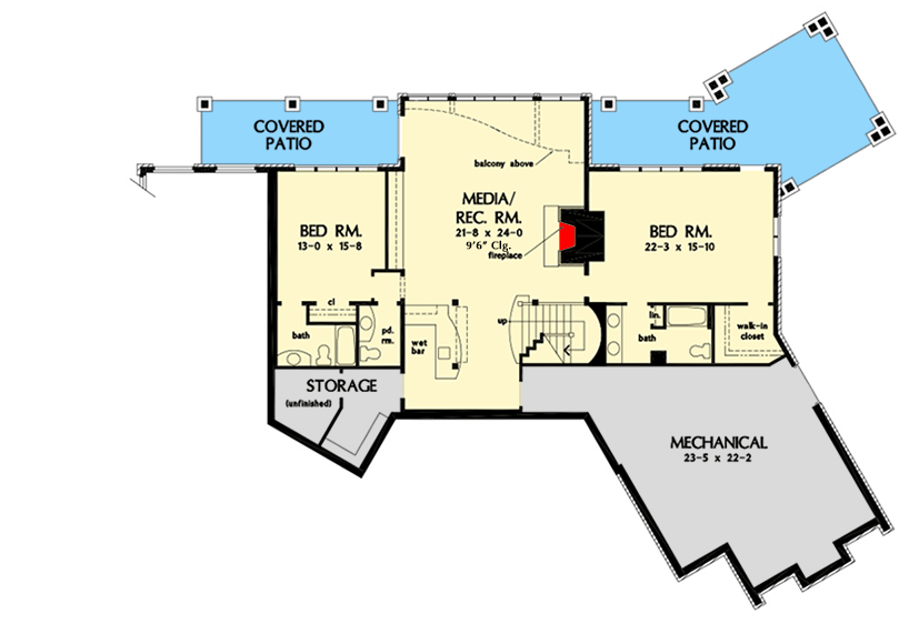 Plan 444393GDN: Hillside Estate Home Plan with 5 Bedrooms and an Angled 3-Car Garage - Floor Plan - Lower Level - Country, Craftsman, New American, Traditional