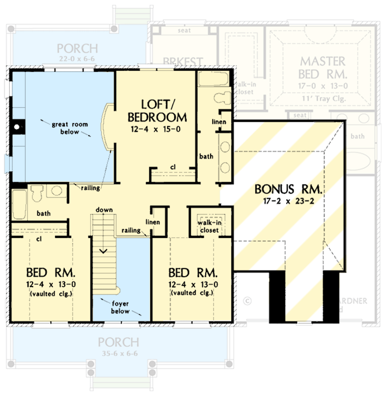 Plan 444394GDN: 5 Bed Traditional House Plan Under 3100 Square Feet with Two Story Foyer and Great Room - Floor Plan - 2nd Floor - Country, Farmhouse, Traditional
