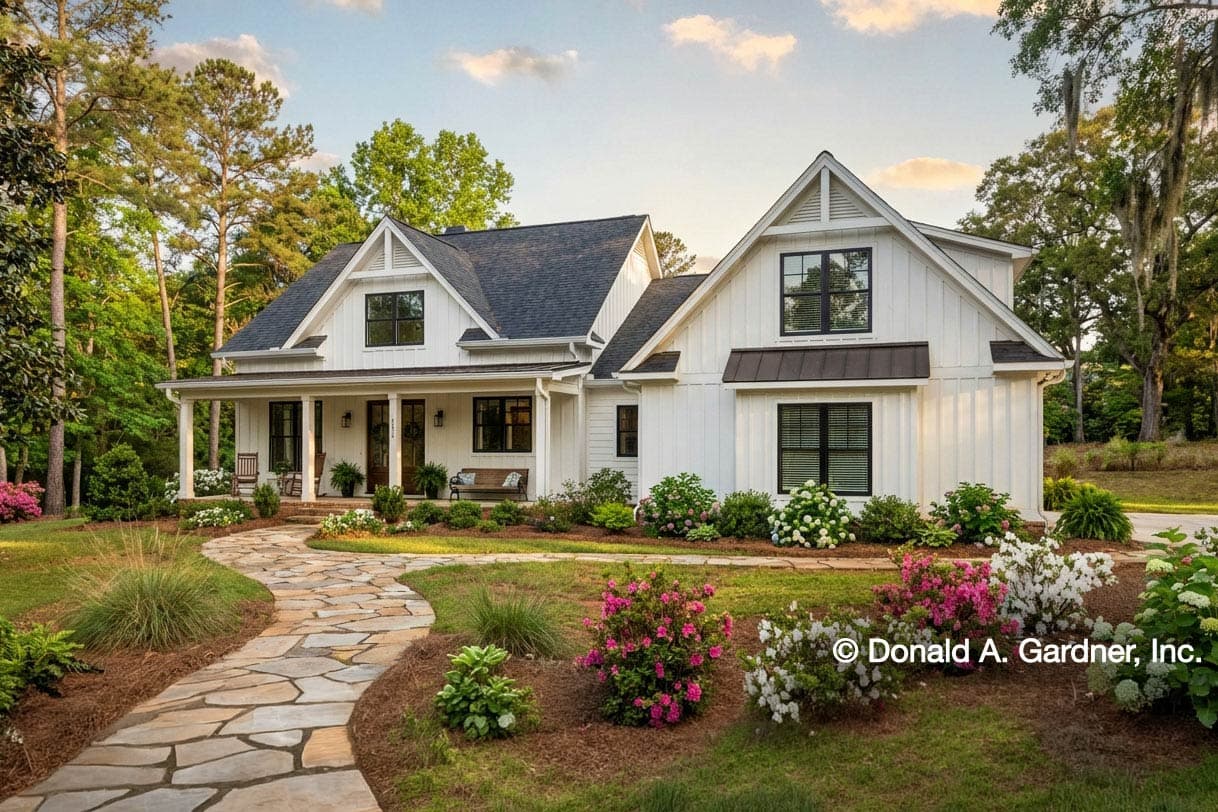 Plan 444395GDN: 2123 Square Foot Simple Modern Farmhouse Design with Flex and Bonus Rooms - Image #1 - Country, Craftsman, Farmhouse, Modern Farmhouse, New American