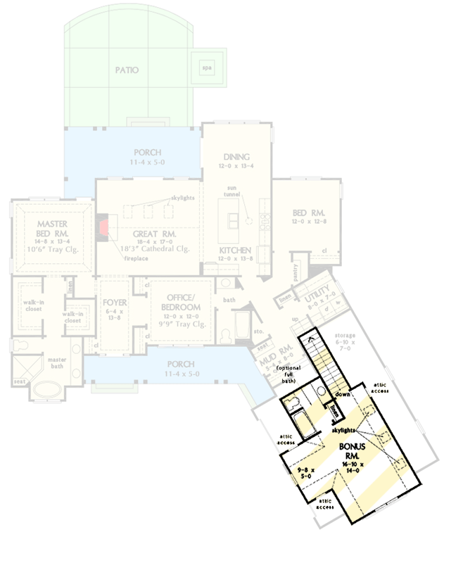 Plan 444396GDN: Modern Farmhouse with 2005 Square Feet of Heated Living and an Angled Garage - Floor Plan - Bonus Level - Country, Craftsman, Modern Farmhouse, New American, Ranch