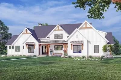 New American Farmhouse Plan Under 3400 Square Feet with Flex Room and 3 Porches
