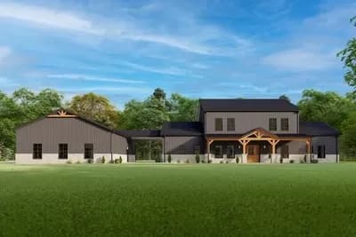 3000 Sq Ft Barndominium Style House Plan with 2-Story Great Room and 1550 Sq Ft Garage