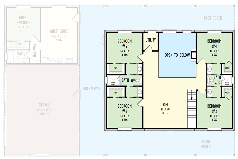 Plan 777058MTL: 4590 Sq Ft Barndominium Style House Plan with Apartment Behind 1090 Sq Ft Garage - Floor Plan - 2nd Floor - Barndominium, Country, Rustic, Traditional