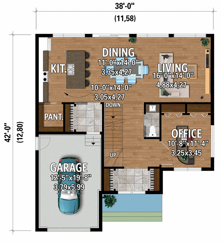 Plan 801129PM: 2-Story Contemporary House Plan with Office  - Floor Plan - Main Level - Contemporary, New American