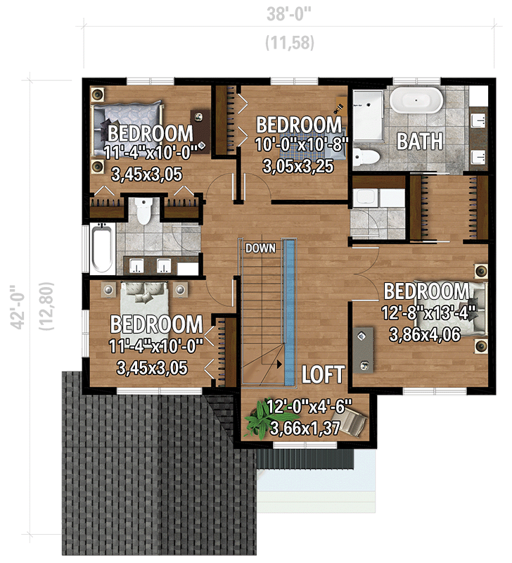 Plan 801129PM: 2-Story Contemporary House Plan with Office  - Floor Plan - 2nd Floor - Contemporary, New American