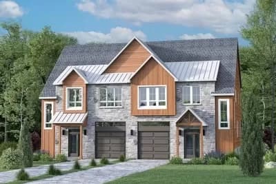 2-Story Transitional Duplex House Plan with Side By Side 1748 Square Foot 2 Bed Units 