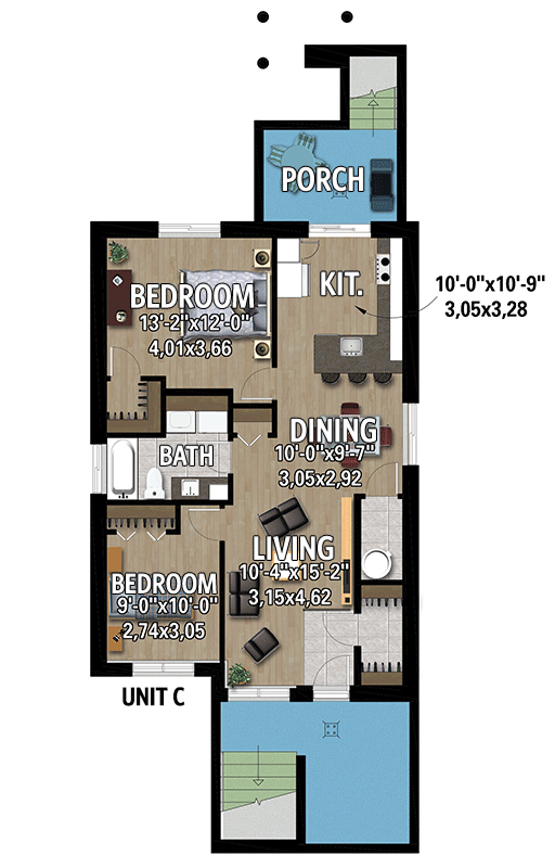 Plan 801132PM: Triplex with 2-Bed Units Under 1000 Square Feet Each - Floor Plan - Lower Level - Contemporary, New American