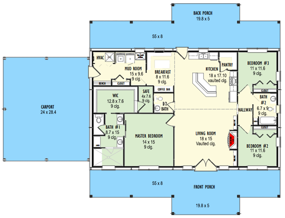 Plan 777061MTL: 1925 Square Foot Ranch with Metal Exterior and a Carport - Floor Plan - Main Level - Mountain, Northwest, Rustic