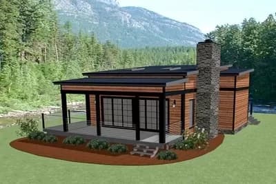 769 Rustic 2 Bed House Plan with Open Concept Living
