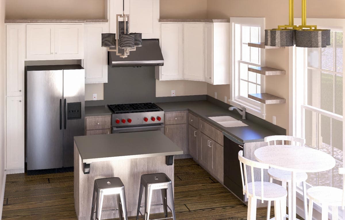 Plan 25030DH: Barndominium Style 2-Bed House Plan with Nearly 1300 Square Feet of Living and Garage Space - Image #9 - Cottage, Country, Farmhouse, Ranch, Traditional