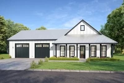 Barndominium Style 2-Bed House Plan with Nearly 1300 Square Feet of Living and Garage Space
