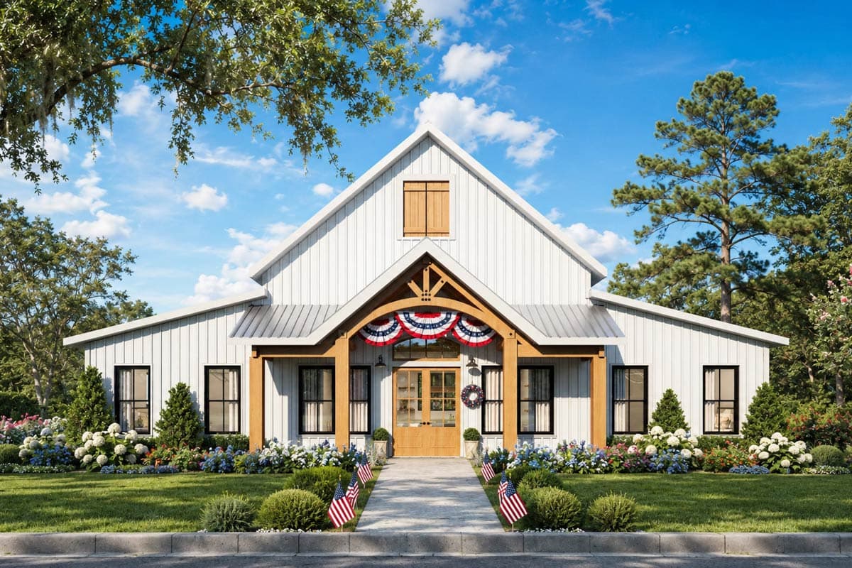 Plan 25031DH: 3-Bed Barndomium-Style Farmhouse Plan with Vaulted Living - 2460 Sq Ft - Image #21 - Barndominium, Country, Farmhouse, Modern Farmhouse, Rustic, Traditional