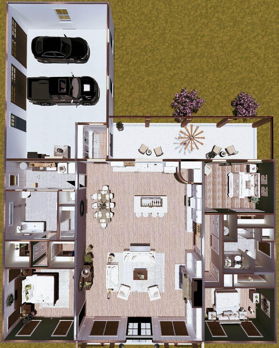 Plan 25031DH: 3-Bed Barndomium-Style Farmhouse Plan with Vaulted Living - 2460 Sq Ft - Image #18 - Barndominium, Country, Farmhouse, Modern Farmhouse, Rustic, Traditional