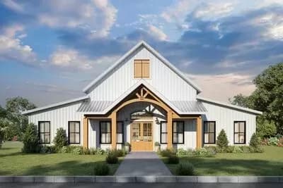3-Bed Barndomium-Style Farmhouse Plan with Vaulted Living - 2460 Sq Ft