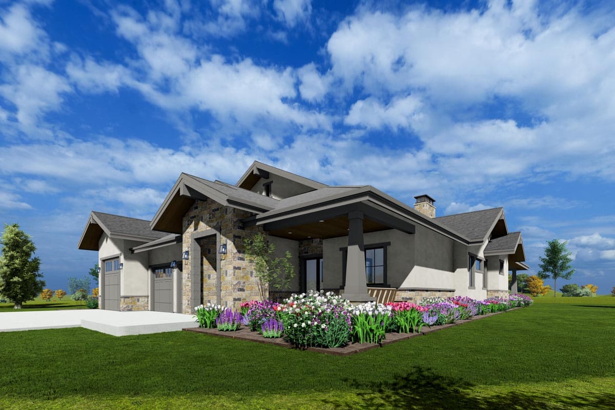 Plan 64537SC: 3-Bed Rustic Ranch Plan with Exposed Beams Defining the Living Spaces - Image #9 - Mountain, Prairie, Ranch, Rustic