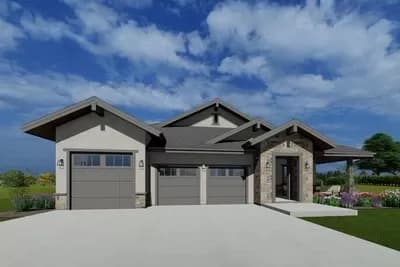 3-Bed Rustic Ranch Plan with Exposed Beams Defining the Living Spaces