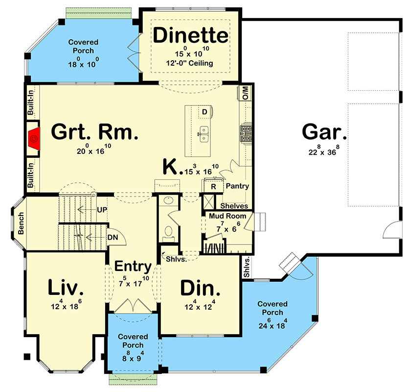 Plan 623240DJ: Contemporary Victorian House Plan Under 3200 Square Feet with 4 Ensuite Bedrooms - Floor Plan - Main Level - Country, Traditional, Victorian