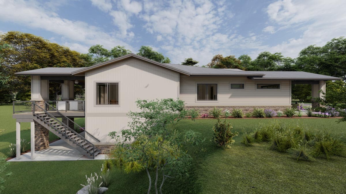 Plan 64538SC: 3-Bed Ranch with Walkout Basement and 4-Car Garage - Image #4 - Contemporary, Mountain, Prairie, Ranch, Rustic