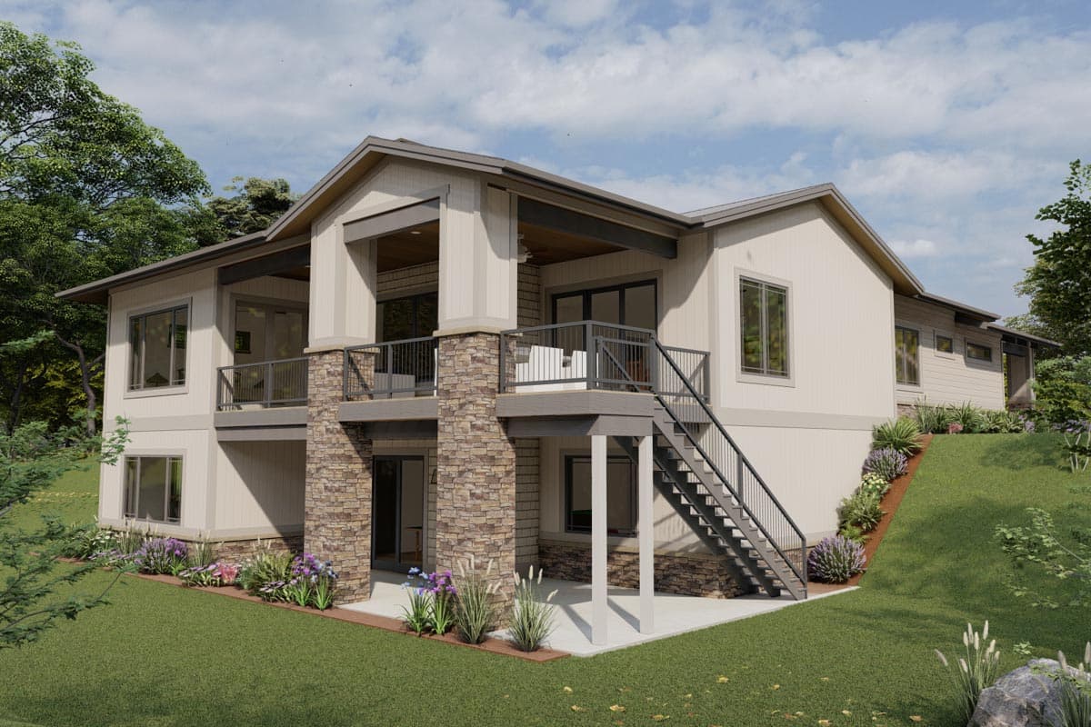 Plan 64538SC: 3-Bed Ranch with Walkout Basement and 4-Car Garage - Image #5 - Contemporary, Mountain, Prairie, Ranch, Rustic