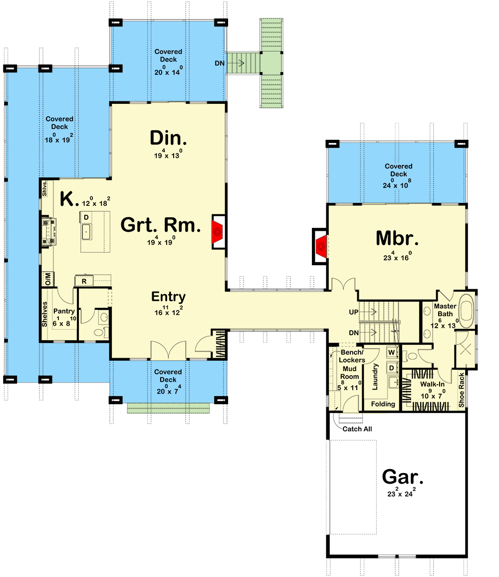 Plan 623241DJ: Modern House Plan Under 4100 Square Feet with 4 Bedrooms and a Hidden Room Upstairs - Floor Plan - Main Level - Contemporary, Mid Century Modern, Modern, Mountain, Northwest