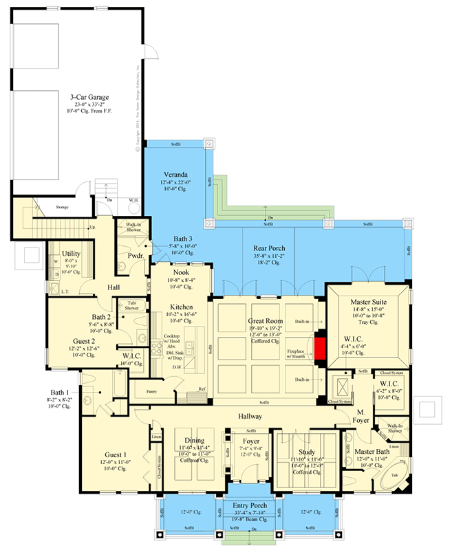 Plan 340120STR: 3 Bed and 4 Bath Modern Farmhouse Under 2600 Square Feet - Floor Plan - Main Level - Country, Farmhouse, Modern Farmhouse, Southern