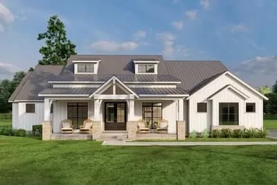 4-Bed Modern Farmhouse Plan Under 2700 Square Feet with Vaulted Outdoor Living Space