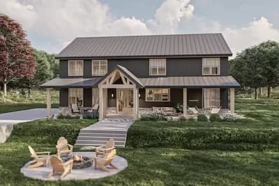 Barndominium-Style House Plan with Home Office and 4 Bedrooms