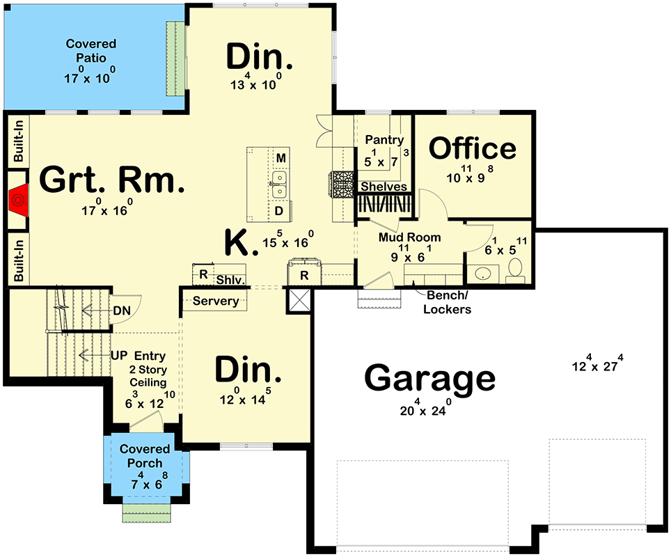 Plan 623243DJ: 2761 Square Foot New American Farmhouse with 4 Upstairs Bedrooms and Laundry - Floor Plan - Main Level - Country, Craftsman, Modern Farmhouse, New American