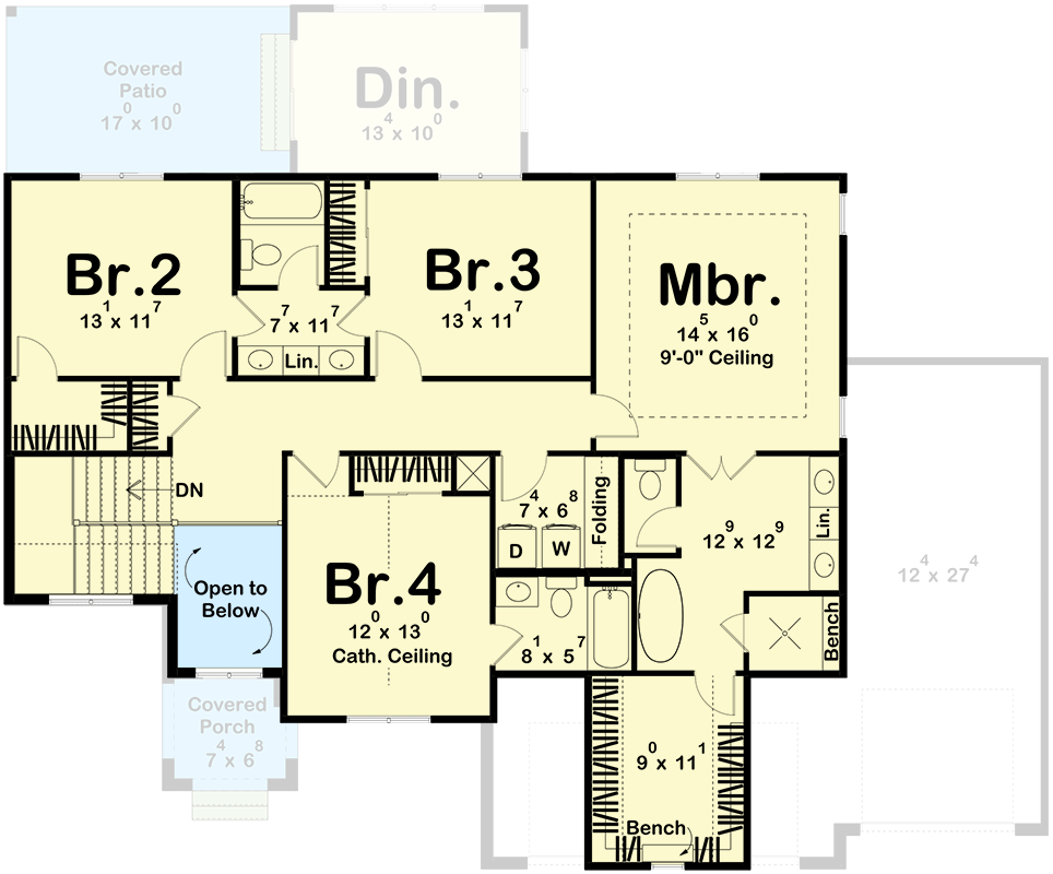 Plan 623243DJ: 2761 Square Foot New American Farmhouse with 4 Upstairs Bedrooms and Laundry - Floor Plan - 2nd Floor - Country, Craftsman, Modern Farmhouse, New American