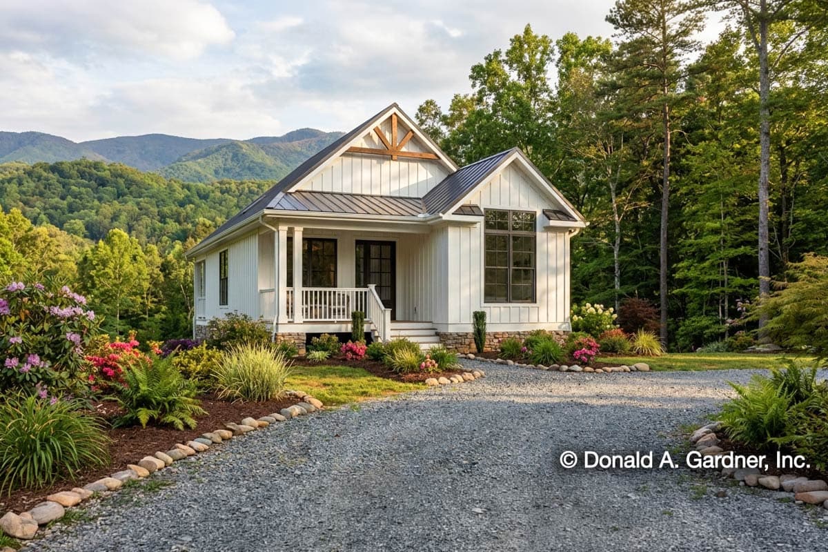 Plan 444404GDN: 2 Bed House Plan Under 1000 Square Feet with Open and Vaulted Interior - Image #1 - Cottage, Country, Craftsman, Farmhouse, Modern Farmhouse, New American