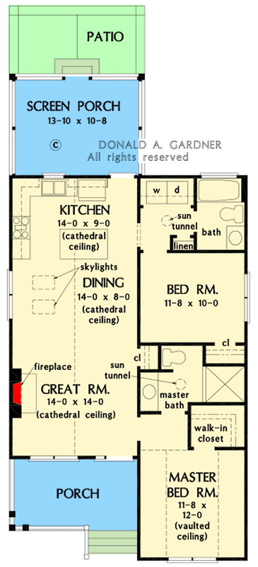 Plan 444404GDN: 2 Bed House Plan Under 1000 Square Feet with Open and Vaulted Interior - Floor Plan - Main Level - Cottage, Country, Craftsman, Farmhouse, Modern Farmhouse, New American