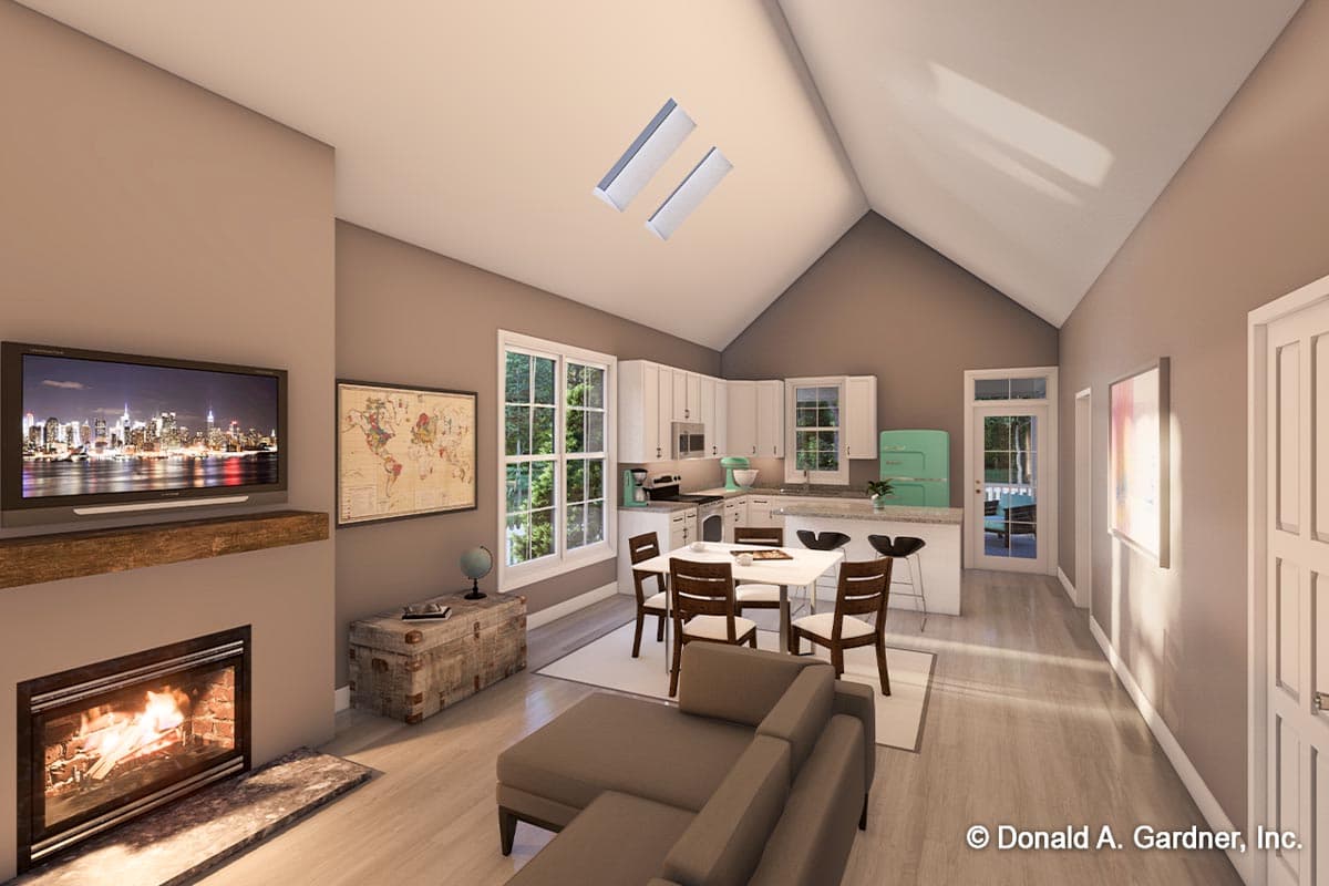 Plan 444404GDN: 2 Bed House Plan Under 1000 Square Feet with Open and Vaulted Interior - Image #4 - Cottage, Country, Craftsman, Farmhouse, Modern Farmhouse, New American