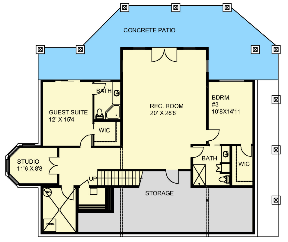 Plan 350024GH: Under 4,500 Square Foot Country Craftsman Plan for Rear Sloping Lot - Floor Plan - Lower Level - Mountain, Ranch, Rustic