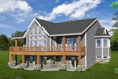 Under 4,500 Square Foot Country Craftsman Plan for Rear Sloping Lot