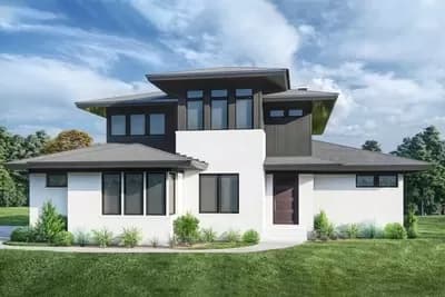 Transitional 2-Story Home Plan with Flex Space and Protected Veranda