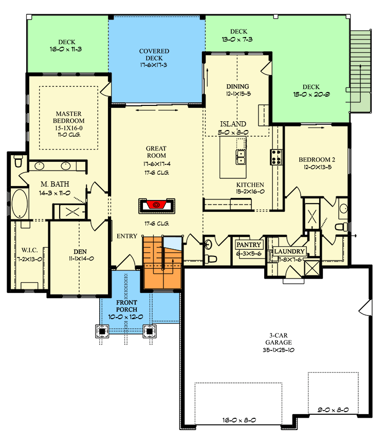 Plan 95202RW: 2314 Square Foot Mountain Craftsman House Plan with Abundant Outdoor Space in Back - Floor Plan - Main Level - Contemporary, Craftsman, Mountain, New American, Northwest, Ranch