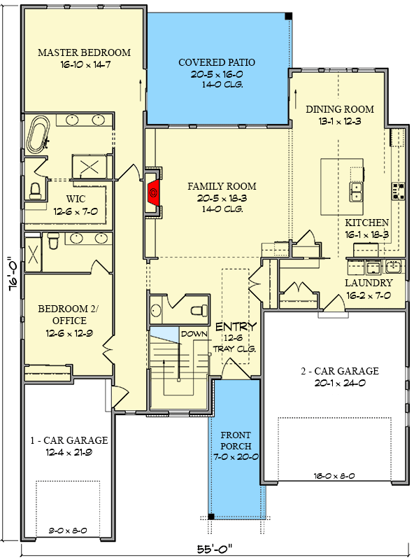 Plan 95203RW: 2257 Square Foot Transitional House Plan with Flex Room Casita - Floor Plan - Main Level - Craftsman, Mountain, New American, Transitional