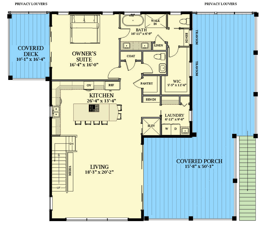 Plan 46486LA: Exclusive 3-Story Multi-Generational Modern House Plan with Independent Ground Level Apartment - Floor Plan - Main Level - Contemporary, Modern, Northwest