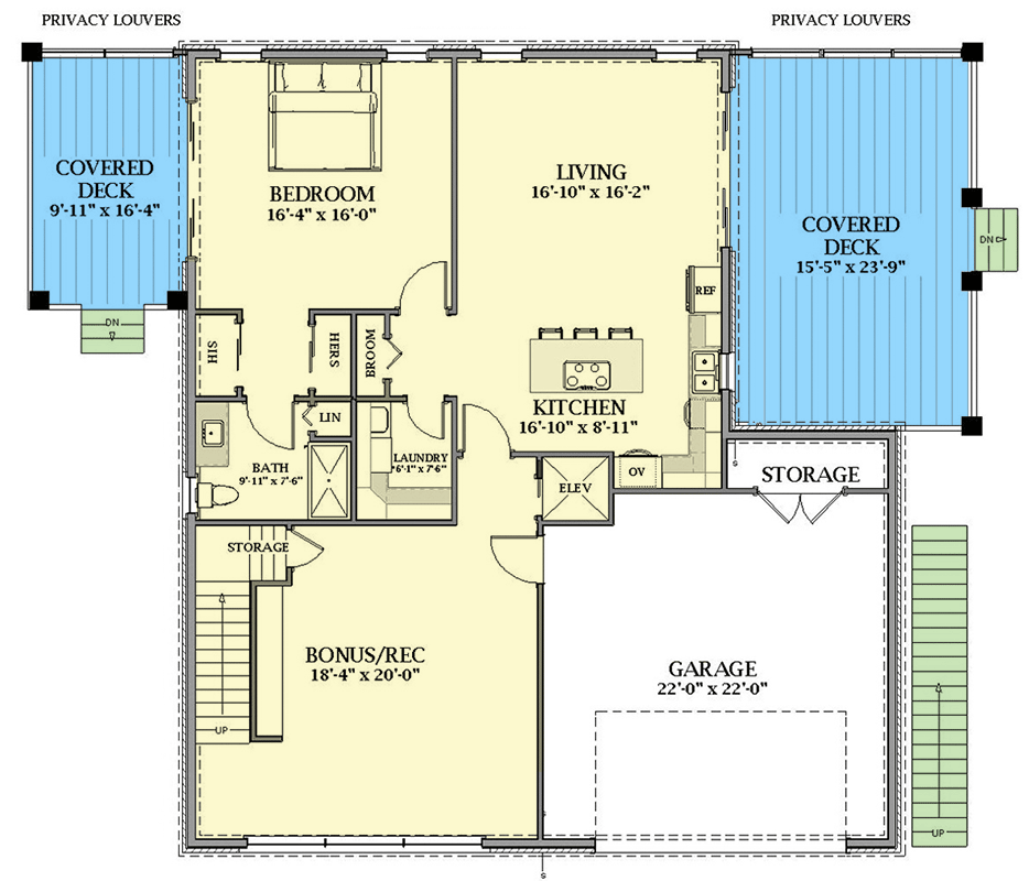 Plan 46486LA: Exclusive 3-Story Multi-Generational Modern House Plan with Independent Ground Level Apartment - Floor Plan - Ground Level - Contemporary, Modern, Northwest