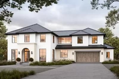 Transitional 4-Bed Home Plan with Workshop and Flex Room