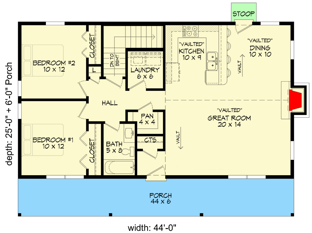 Plan 680124VR: 1109 Square Foot Ranch House Plan with a Side Loading Drive-Under Garage  - Floor Plan - Main Level - Country, Ranch, Traditional