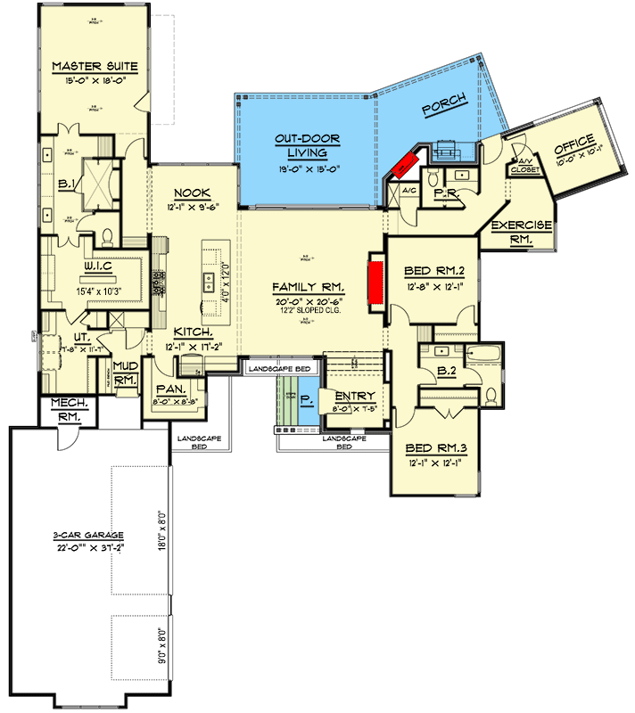 Plan 915058CHP: Sprawling Mid-Century Modern House Plan with Over 2,700 Square Feet of Living Space - Floor Plan - Main Level - Contemporary, Craftsman, Mid Century Modern, Modern, Mountain