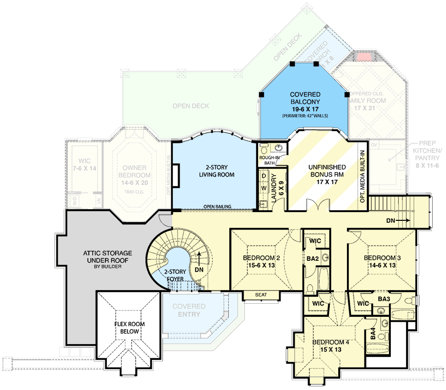 Plan 12144JL: Luxurious 4200 Square Foot European-Style House Plan with Lower Level Expansion - Floor Plan - 2nd Floor - European, Transitional