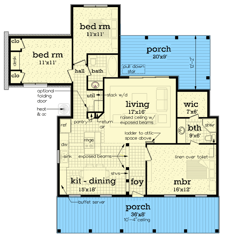 Plan 55228BR: Authentic Southern Flair In A Small Affordable Home - Floor Plan - Main Level - Country, Southern, Southern Traditional, Traditional